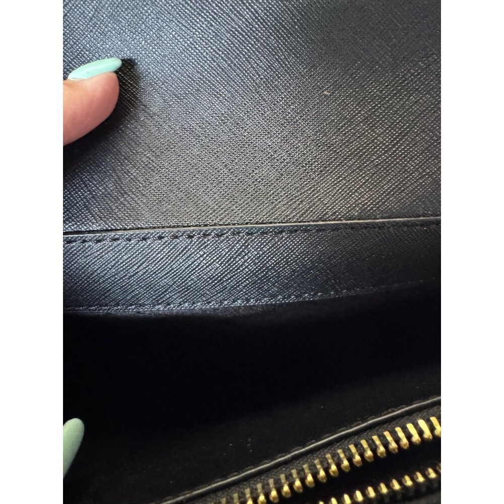 Michael Kors Black Leather Jet Set Travel Clutch Crossbody Bag With Gold Chain S - Picture 6 of 10